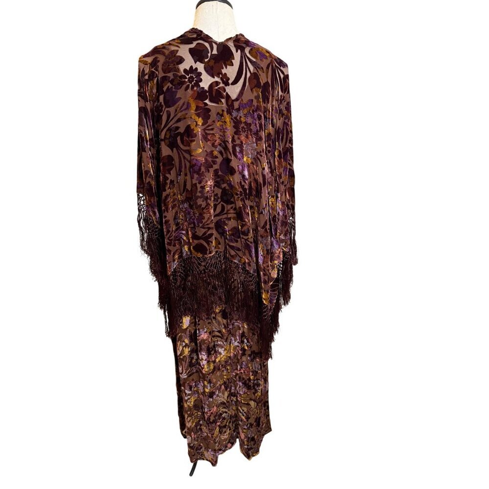 Shiba 1990s Womens Shawl Dress Size Large Brown Purple Burnout Silk Velvet Party - Picture 4 of 16